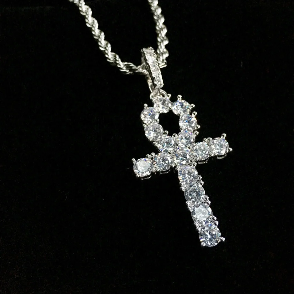 EXCLUSIVE ANKH FULL LAB DIAMONDS 18K WHITE GOLD CHAIN MADE IN ITALY
